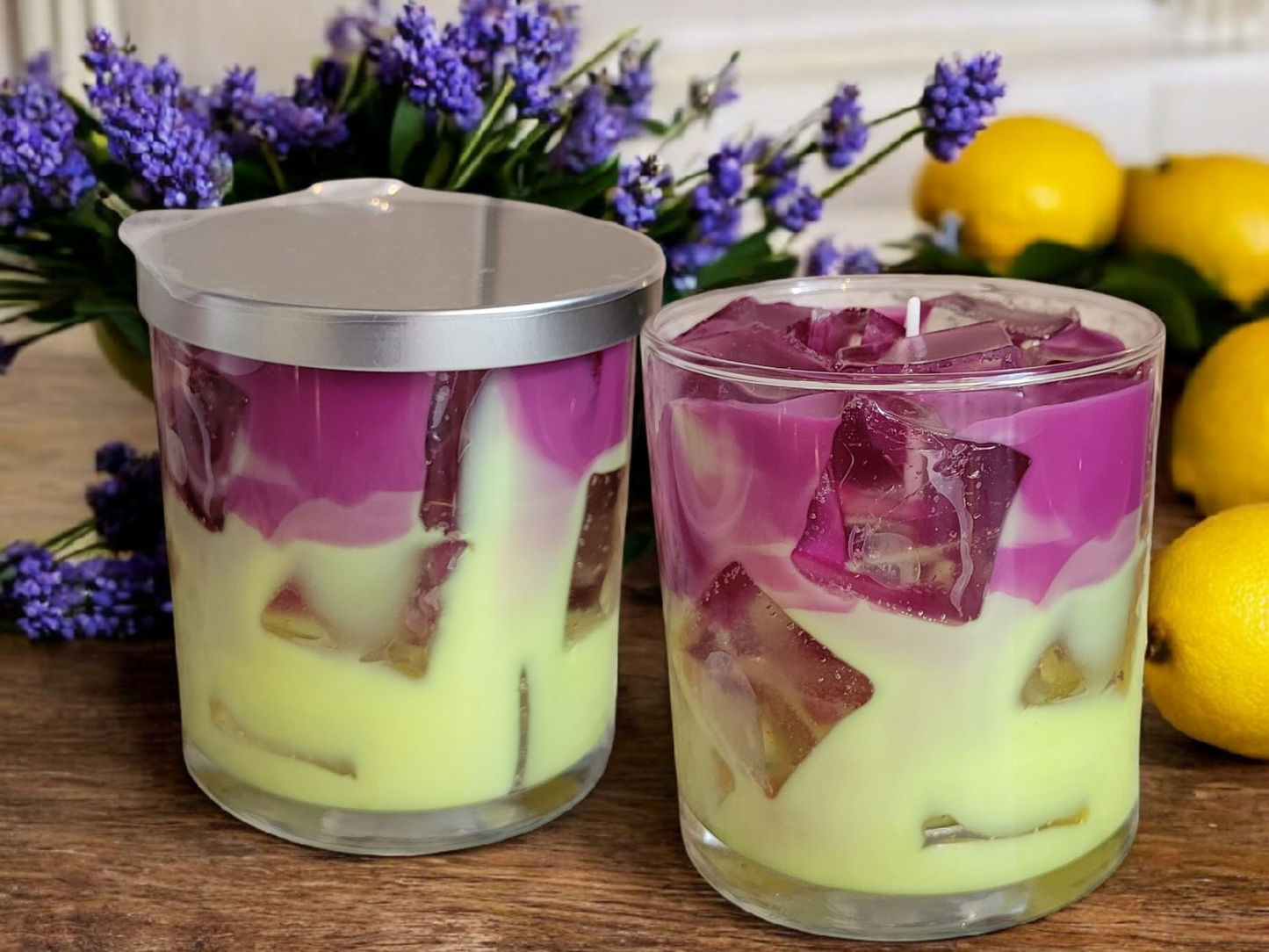 Lavender Lemonade Iced Latte 9 0z Glass Tumbler Soy Wax Non Toxic Candle